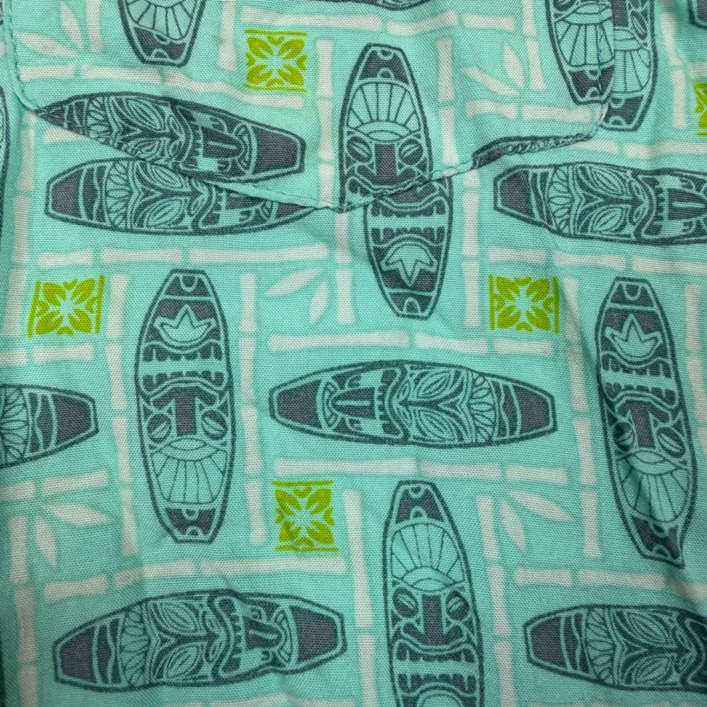 Atomic Tiki Hawaiian Shirt Mens XXL 2XL Mint Green Rayon Distressed Flawed Hole - Picture 9 of 9